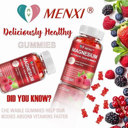 Magnesium Gummies 600mg per Serving-Magnesium Glycinate 400mg and Magnesium Malate 200mg,Sugar Free Magnesium Potassium Supplement for Calm Mood, Muscle, Bone & Sleep Support,60 Raspberry Gummies