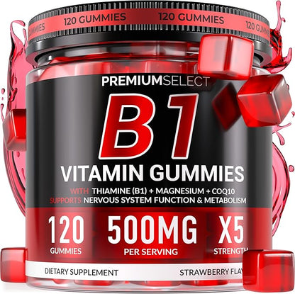 Vitamin B1 Gummies – Sugar Free B1 Gummies with Thiamine, CoQ10 & Magnesium – B1 Vitamins for Women & Men, Adults & Kids – Thiamine Gummies for Energy & Nerve Support – 120 Count, 2-Month Supply