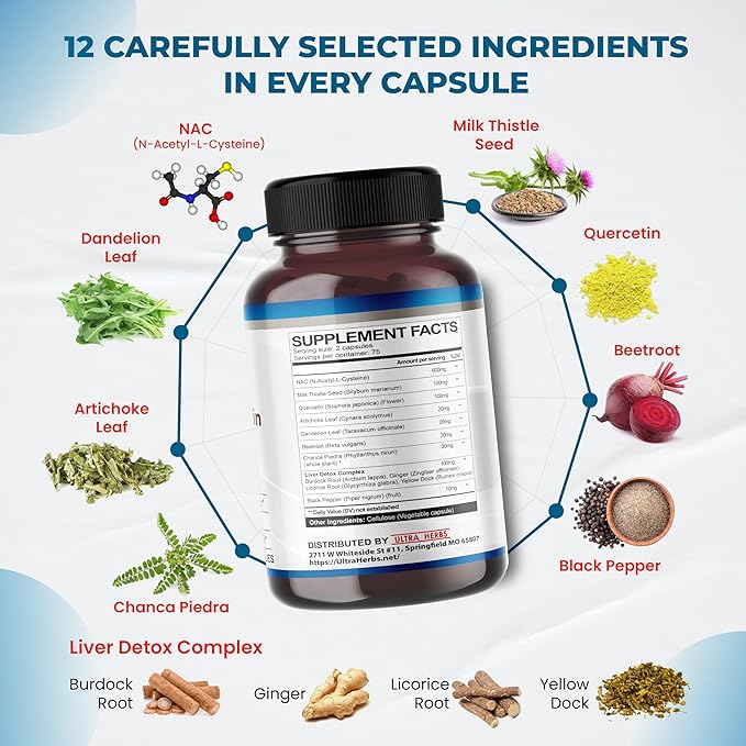 NAC Supplement N-Aetyl Cysteine Enriched with Milk Thistle, Quercetin - Support Immunity, Respiratory Health & Liver Detox | 150 Capsules