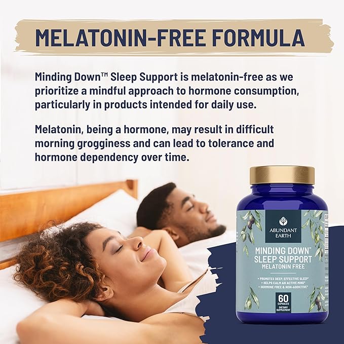 Natural Sleep Aid for Adults Minding Down Sleep Support Supplement Max Strength Deep Sleep Supplement Without Melatonin to Calm & Restore The Sleeping Cycle + Magnesium, GABA 60ct