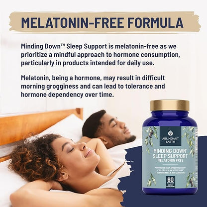 Natural Sleep Aid for Adults Minding Down Sleep Support Supplement Max Strength Deep Sleep Supplement Without Melatonin to Calm & Restore The Sleeping Cycle + Magnesium, GABA 60ct