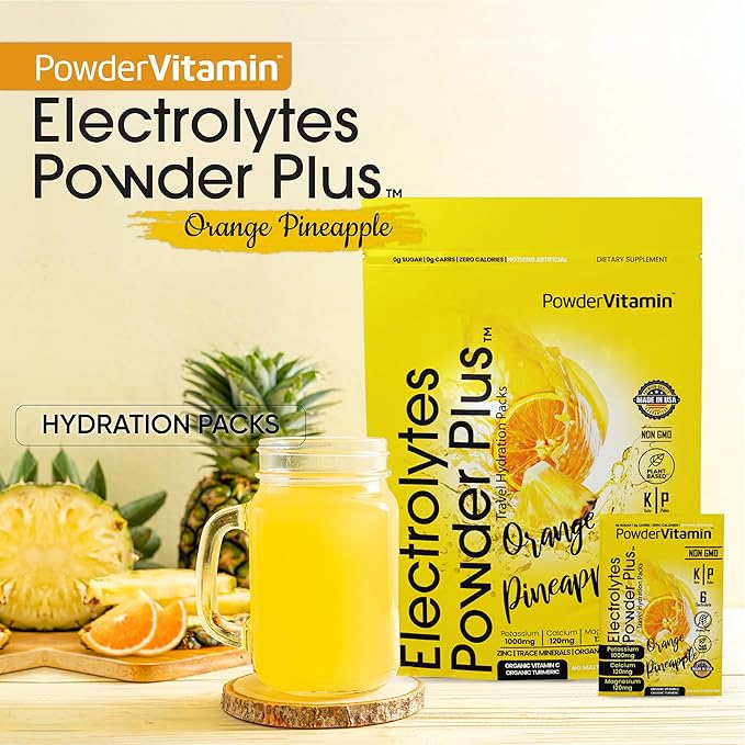 Electrolytes Powder Plus, Keto, Orange Pineapple, Sugar-Free, 1000mg Potassium, 120mg Calcium, 120mg Magnesium, Non GMO, Zero Calories, 30 Hydration Packets