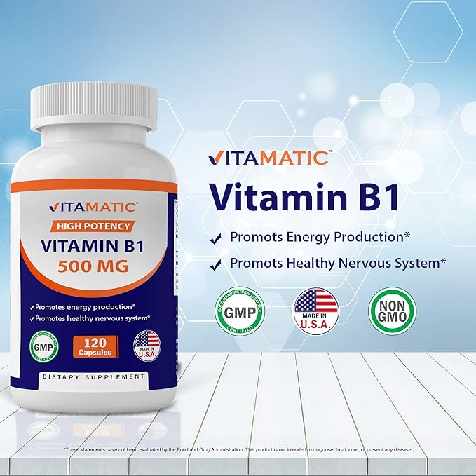 Vitamatic Vitamin B1 (Thiamine) 500mg – 2 Pack (120 Capsules Total)