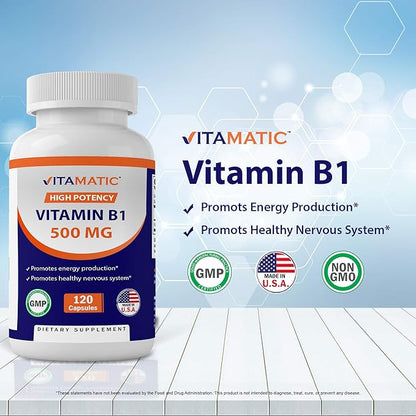 Vitamatic Vitamin B1 (Thiamine) 500mg – 2 Pack (120 Capsules Total)
