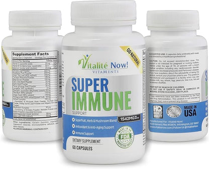 Super Wellness Immune Booster - Quercetin Immunity Support, 25 Vitamins, Herbs, Superfoods, Mushrooms - Vitamins C & E - Selenium - Turmeric - Immune Defense Supplement - 60 Capsules