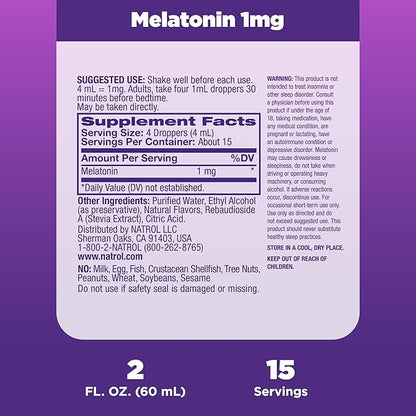 Natrol Liquid Melatonin 1mg, Berry-Flavored Dietary Supplement for Restful Sleep, 2 Fl Oz, 15 Servings