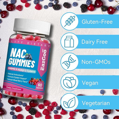 NAC Gummies 800mg, N-Acetyl Cysteine Supplement, NAC Supplement for Immune System & Antioxidant, Non-GMO, Gluten Free, Vegan - 120 Counts