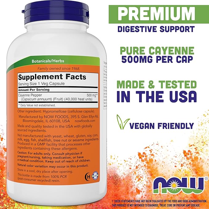 Now Cayenne (Capsicum annuum) 500 mg, 360 Veg Capsules