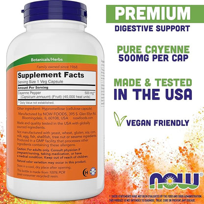 Now Cayenne (Capsicum annuum) 500 mg, 360 Veg Capsules