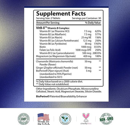 Research Verified Leg Cramps - Magnesium, B Vitamins, Ginger, Chamomile, BioPerine - Circulation Support - Vegan - 1 Month Supply