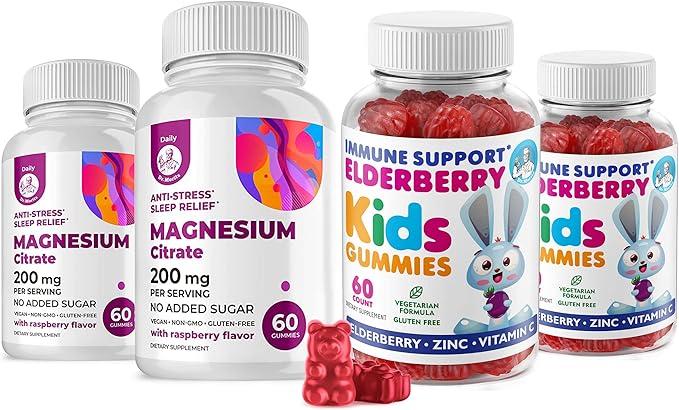 Elderberry Gummies for Kids and Magnesium 200 mg Gummies Sugar-Free - Healthy Immune System Booster and Health Support with Elderberries Extract with Magnesium Calm Chews for Kids & Adults Sugar-Free