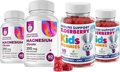 Elderberry Gummies for Kids and Magnesium 200 mg Gummies Sugar-Free - Healthy Immune System Booster and Health Support with Elderberries Extract with Magnesium Calm Chews for Kids & Adults Sugar-Free