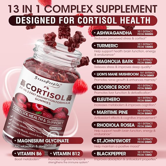 Cortisol Supplements for Women - 15-in- 1 Cortisol Reducer Detox Manager with Ashwagandha/Magnesium/L-theanine/Phosphatidylserine/Vitamin B6 for Mood/Focus & Sleep 120CT-2 Pack