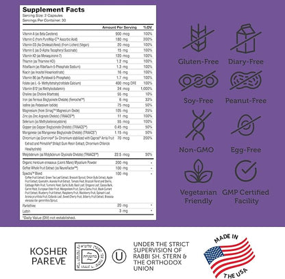 Zahler - Multivitamin Brain Supplement (60 Count) Kosher Brainfood Capsules for Adults with Neuro Factor & Lion's Mane - Nootropic Brain Supplements for Memory Support - Focus Mental Energy Boost