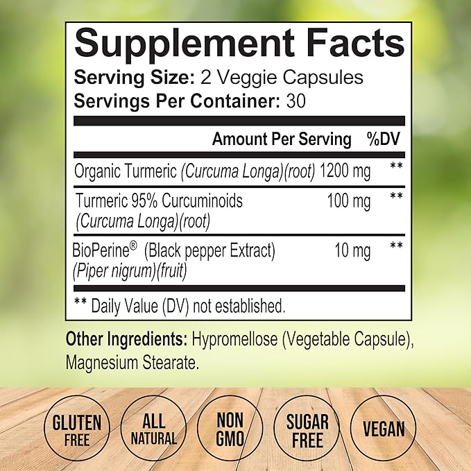 Turmeric Curcumin Supplement with BioPerine – High Absorption Turmeric Supplement – Organic Turmeric Root – Joint Supplements for Women and Men – Natural Anti Inflammatory Supplement