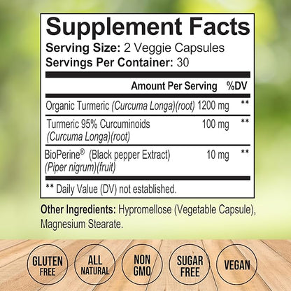 Turmeric Curcumin Supplement with BioPerine – High Absorption Turmeric Supplement – Organic Turmeric Root – Joint Supplements for Women and Men – Natural Anti Inflammatory Supplement