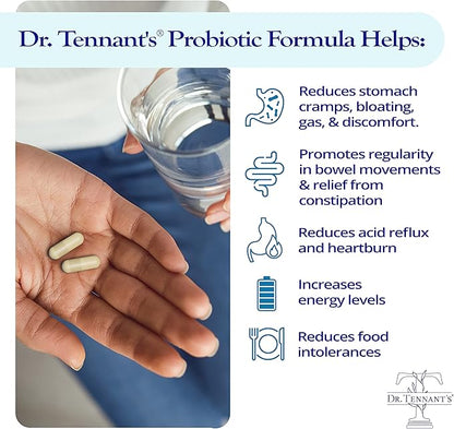 Dr. Tennant's Probiotic Formula with Prebiotics | 30 Billion CFUs | Time-Release, Acid-Resistant, Vegan Capsules | Gluten-Free, Dairy-Free, No Refrigeration Needed
