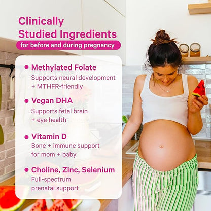 Pink Stork Premium Prenatal Gummy Vitamins with DHA, Folate, and Vitamin D - Multivitamin and Nutrient Blend for Neural Tube and Fetal Brain Development - Pregnancy Must Haves - 60 Vegan Gummies