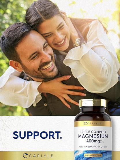 Carlyle Triple Magnesium Complex | 400 mg | 240 Capsules | Magnesium Malate, Glycinate & Citrate | Vegetarian, Non-GMO, and Gluten Free Supplement