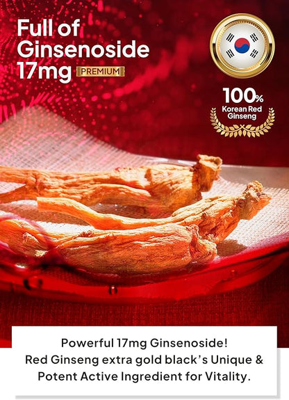 Korean Food Sanglimwon Gold Black Stick, High-Potency Red Ginseng with 17mg Ginsenosides, Luxurious Gift Package, 30 Sticks