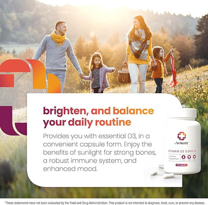 REVITALIZE Vitamin D3 5000 IU Supplement for Immune Support & Bone Health - 120 Capsule, Compare & Save Complete.