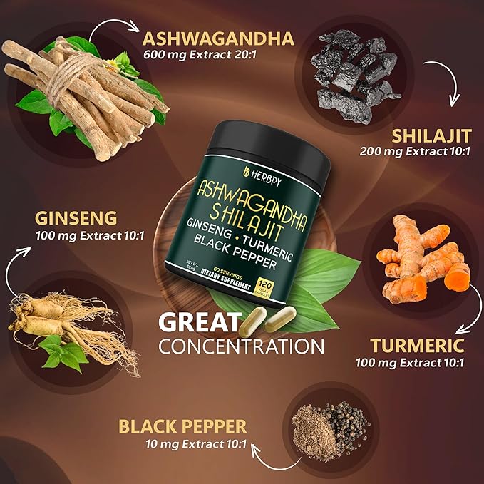 Bundle 5in1 Ashwagandha Shilajit & 5in1 Valerian Root Supplement - Support Relaxation, Healthy Mind & Heart, Digestion and Immune