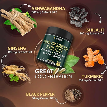 Bundle 5in1 Ashwagandha Shilajit & 5in1 Valerian Root Supplement - Support Relaxation, Healthy Mind & Heart, Digestion and Immune