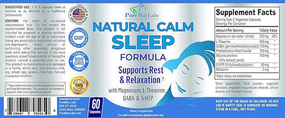 Natural Calm Sleep Aid with Magnesium, L-Theanine, Melatonin, GABA, 5-Htp | Sleep Aid | Non-GMO - 60 Capsules