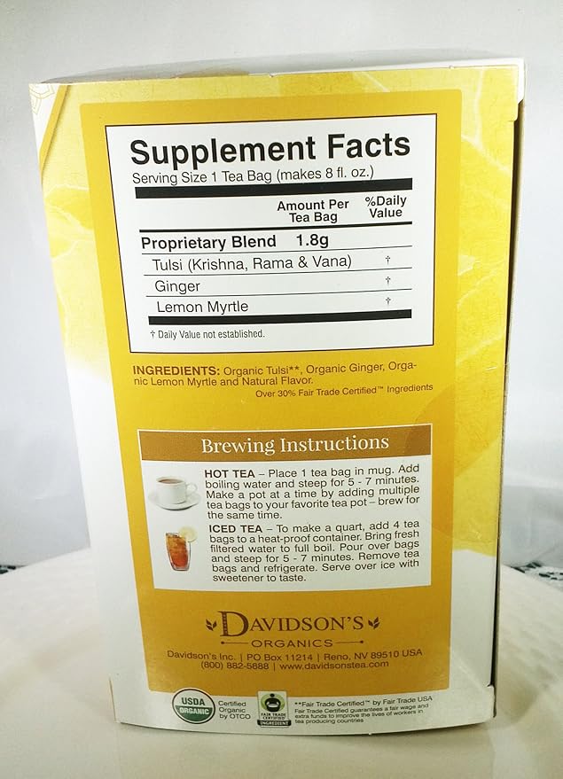 Tea Bag Box of 25, Tulsi Ginger Lemon Organic Tea