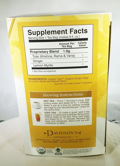 Tea Bag Box of 25, Tulsi Ginger Lemon Organic Tea