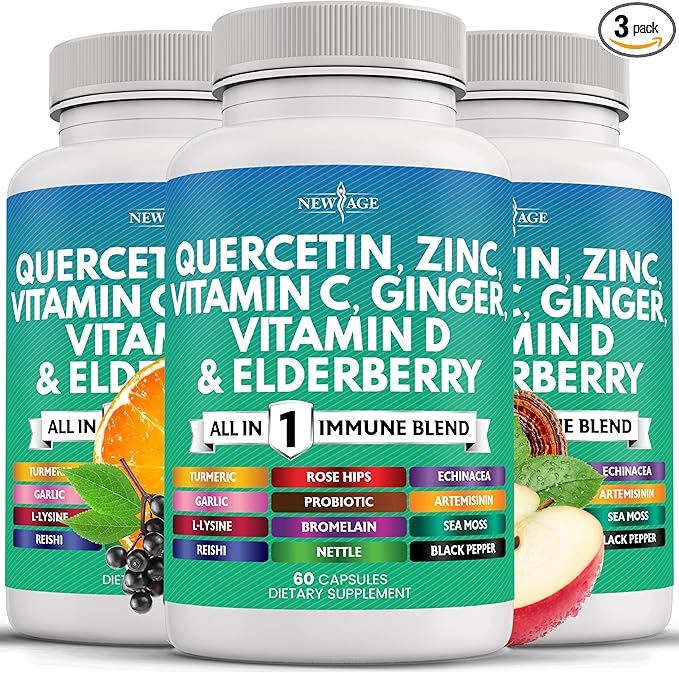 Quercetin Zinc Vitamin C Vitamin D Bromelain Elderberry - Nettle Supplement with Artemisinin, Sea Moss, Echinacea - 180 Count