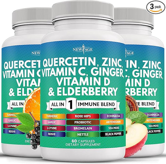 Quercetin Zinc Vitamin C Vitamin D Bromelain Elderberry - Nettle Supplement with Artemisinin, Sea Moss, Echinacea - 180 Count
