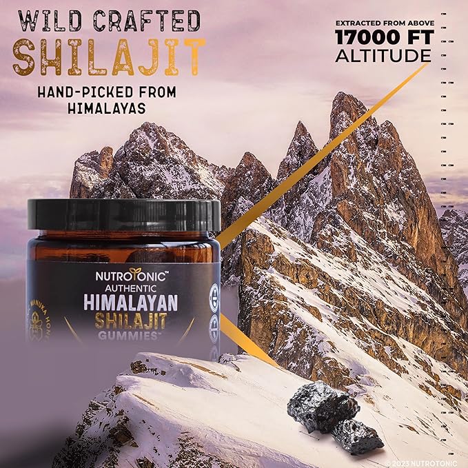 NutroTonic® Organic SHILAJIT Gummies | Peach & Vanilla Flavor | Wild Crafted Manuka Honey MGO +263 | Heart, Brain, Cellular Health | 30 Healthy Gummies | Proudly Made in USA with the Finest Ingredients