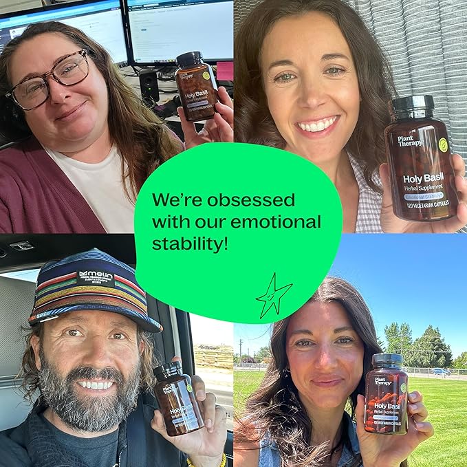 Plant Therapy Holy Basil Herbal Supplement Capsules, Supports Emotional Stability & Positive Mood, Combats Fatigue & Mental Tension, 120 Vegetarian Capsules (4 Month Supply), Made in The USA