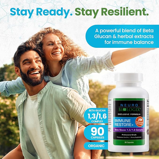 Immune Restore+ - Contains Beta Glucan 1,3/1,6 Complex & Herbal Extracts for Immune Support - Supports T-Cell & Macrophage Activity - With Cordyceps, Astragalus, Turkey Tail & Echinacea - 90 Capsules