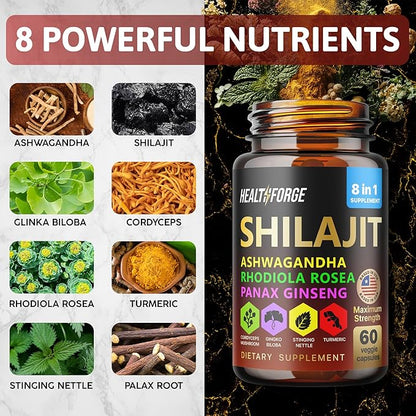 Shilajit, Ashwagandha Capsules & Sea Moss Capsules Black Seed Oil Capsules Ashwagandha, Turmeric - Shilajit for Woman Men Immune Support Rhodiola Rosea, Shilajit 60 Capsules & Sea Moss 60 Capsules Set