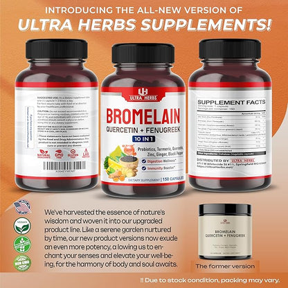 Bromelain Supplement with Quercetin, Zinc, Fenugreek, Turmeric, Ginger, Black Pepper & Probiotics - Supports Digestion, Joint Health & Nutrient Absorption | 150 Capsules