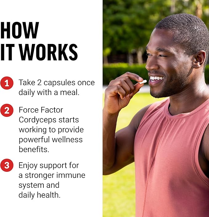 FORCE FACTOR Cordyceps Capsules with 1000mg of Cordyceps Sinensis Mushroom Extract, Traditionally Used to Improve Vitality, with BioPerine for Quick Absorption, Key Natural Ingredients, 60 Capsules