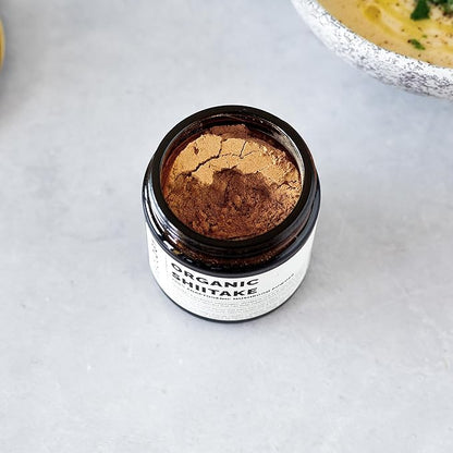 Erbology Organic Shiitake Mushroom Powder 50 Servings - 11% Beta-glucans - Immunity and Energy - Lentinula edodes - Small Batch - Sustainably Grown in Europe - Vegan - Non-GMO - No Added Fillers