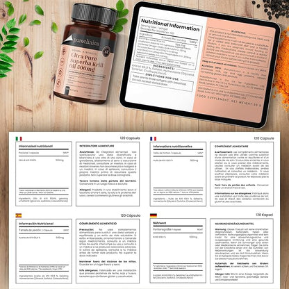 Ultra Pure Krill Oil 500mg x 720 Capsules (6 Bottles of 120) - Sourced in The Unpolluted Waters of Antarctic Providing a Rich Supply of Astaxanthin and Omega 3