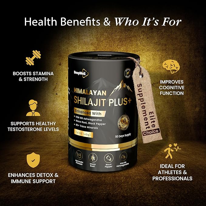 Pure Himalayan Organic Shilajit Resin Extract for Men & Women- 100% Natural Ashwagandha Black Pepper Shilajit Resin for Men Women Gold Ayurvedic,Fulvic Acid 85 + Trace Minerals, 50 Servings, 40 Grams