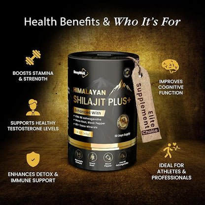 Pure Himalayan Organic Shilajit Resin Extract for Men & Women- 100% Natural Ashwagandha Black Pepper Shilajit Resin for Men Women Gold Ayurvedic,Fulvic Acid 85 + Trace Minerals, 50 Servings, 40 Grams