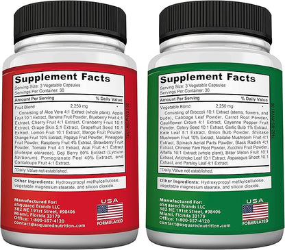 aSquared Nutrition Fruits and Veggies Supplement - 90 Veggie & 90 Fruit Capsules - Superfood Vegetable Greens Vitamins Pills - Nature's Super Food Alternative to Powder & Gummies