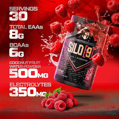 HOSSTILE SILO[9] Essential Amino Acids, EAA & BCAA Powder, Electrolyte Hydration Support, Enhance Muscle Recovery, Build Lean Muscle, Pre or Post Workout Drink, Tangy Raspberry, 30 Servings