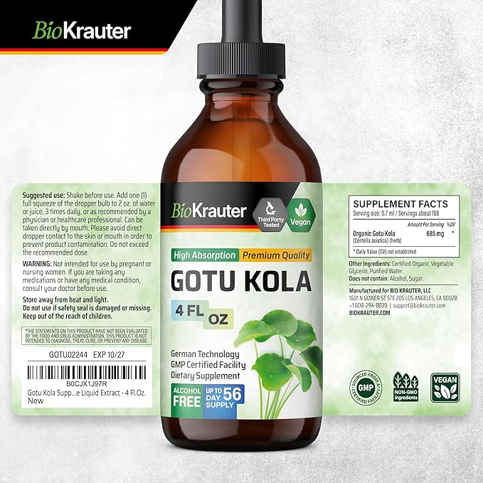 BIO KRAUTER Gotu Kola Tincture 4 Fl. Oz. & Bacopa Tincture 4 Fl. Oz.