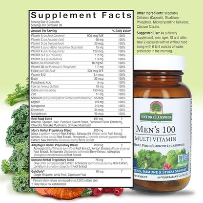 Nature's Answer Mens 100 Multi Vitamin | 60 Vegetarian Capsules | Supports Overall Wellness | Promotes Immune Function | Non GMO | Vegan | Kosher | Made in The USA
