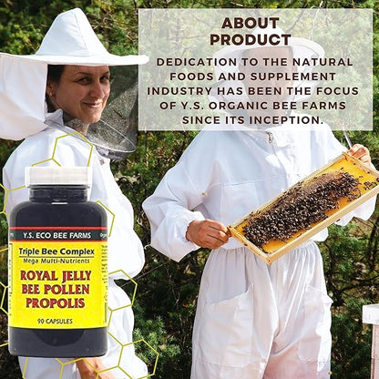 YS Organics Triple Bee Complex, Royal Jelly, Bee Pollen, Propolis - The Power of Nature Packed in 90 Capsules with Bonus worldwidenutrition Multi Purpose Key Chain