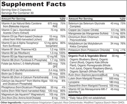 NATURELO Teen Multivitamin - Whole Food Multivitamin for Teenage Boys - Minerals Supplement for Active Kids - with Plant Extracts - Non-GMO - Vegan & Vegetarian - 60 Capsules (Pack of 2)
