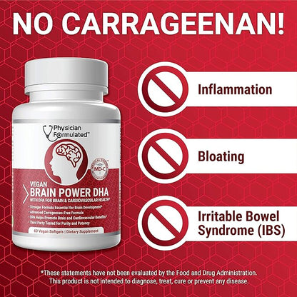 Vegan DHA for Brain and Prenatal 100% Algae Based Omega 3 Essential Fatty Acids with NO Carrageenan, NO Vegetable Oil Plus 2500mcg Astaxanthin