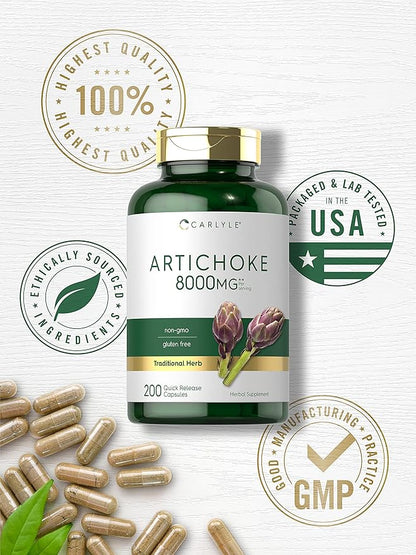 Carlyle Artichoke Leaf Extract 8000mg | 200 Capsules | Non-GMO & Gluten Free Herbal Supplement